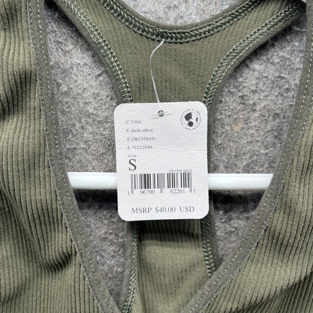 FP Movement Sports Bra Womens Small Green Dark Olive Ribbed Racerback Yoga Gym - Picture 5 of 7
